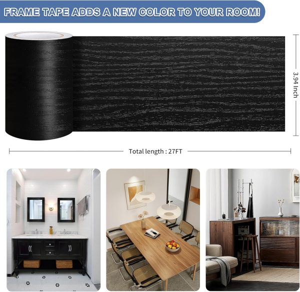 TIANLDD Black Wood Grain Self Adhesive Wallpaper Border-2