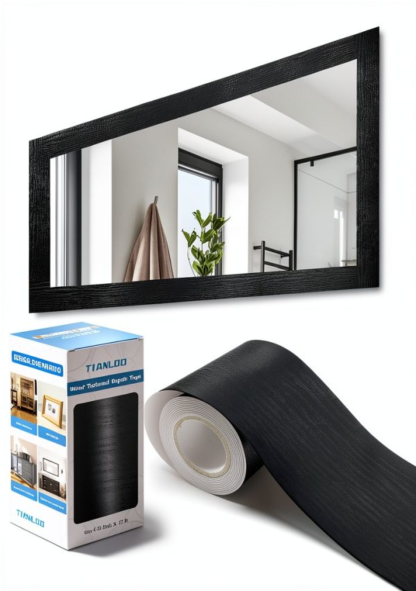 TIANLDD Black Self Adhesive Wallpaper Border Wood Grain-0